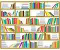 Bookshelf. Collection of various multi-colored books. Signs and Symbols. Vector Royalty Free Stock Photo